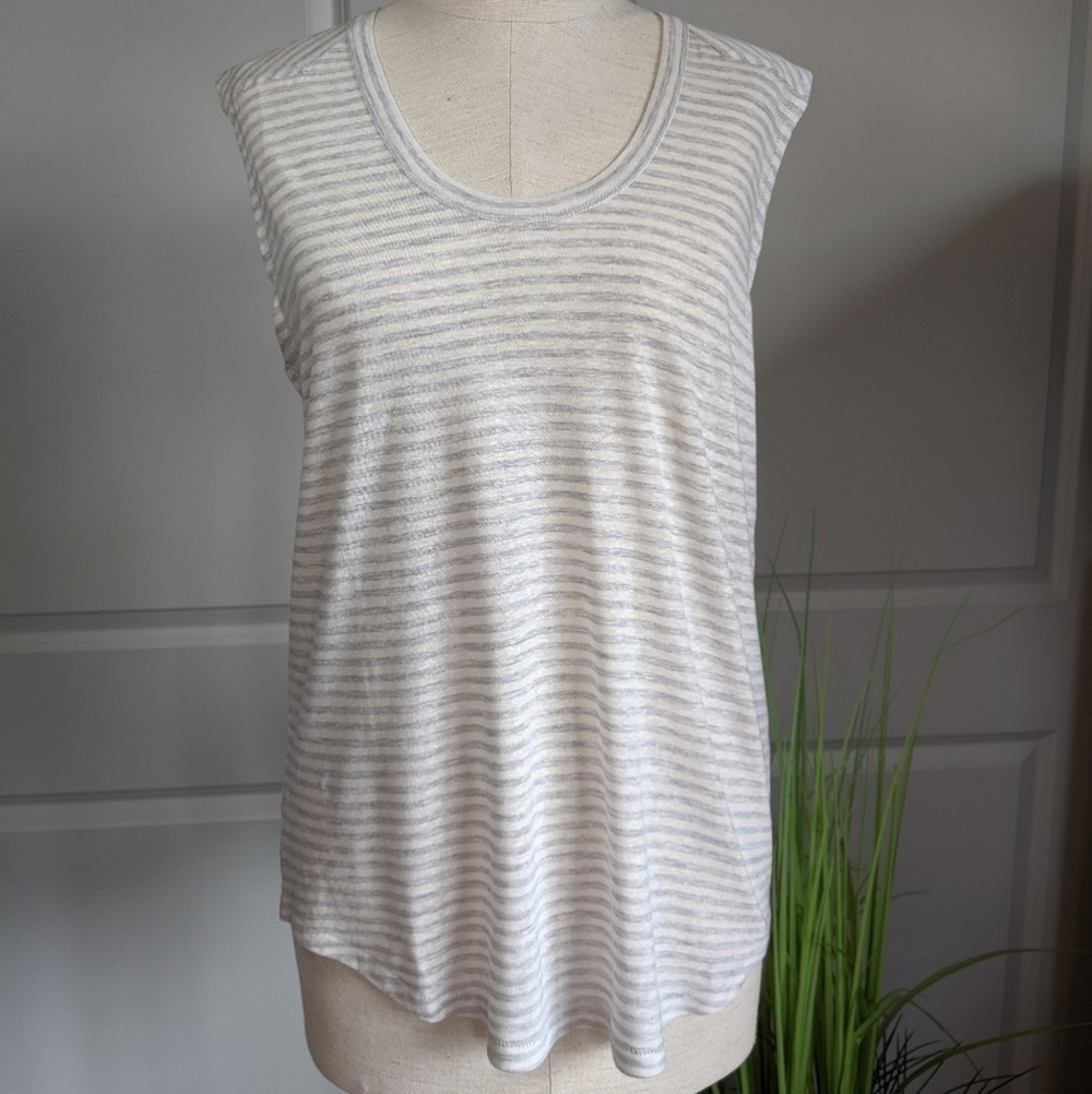 rag & bone Tank Top Sleeveless Linen Blend Two-Tone Stripes Grey White S NWT - Picture 3 of 8